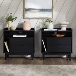 2pk Mid-Century Modern Solid Wood 2 Drawer Storage Nightstands - Saracina Home -Home Furniture Shop GUEST 081e1c93 fb83 4111 87a0 db5e67515069