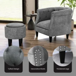 Costway Modern Accent Chair With Ottoman Armchair Barrel Sofa Chair With Footrest Grey 19 Costway Modern Accent Chair With Ottoman Armchair Barrel Sofa Chair With Footrest Grey -Home Furniture Shop GUEST 0d79f529 497d 4298 be2e a5393d56a140