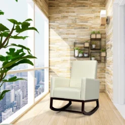 Tangkula 2-in-1 Upholstered Rocking Chair With Wood Leg & Pillow Relax Sofa Chair Light Grey/Beige/Dark Gray -Home Furniture Shop GUEST 105bf6c8 bc42 4902 92f4 ee8d8ef5a8a3