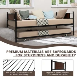 Costway Twin 2-In-1 Daybed Frame With Trundle Bed Set Steel Platform Sofa Bed Black 15 Costway Twin 2-In-1 Daybed Frame With Trundle Bed Set Steel Platform Sofa Bed Black -Home Furniture Shop GUEST 13325170 02a3 4fd8 ad45 9d81deb660c0
