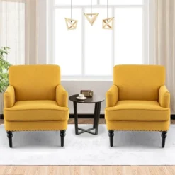 Tangkula Set Of 2 Modern Accent Chair Upholstered Sofa Chair W/ Rubber Wood Legs Yellow -Home Furniture Shop GUEST 13bc8f94 6bb8 4a5a a305 0feb5fbf597a