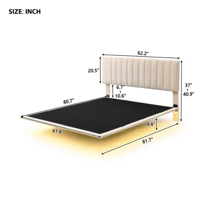 Queen Size Upholstered Floating Velvet Platform Bed With Sensor Light And Headboard-ModernLuxe 3 Queen Size Upholstered Floating Velvet Platform Bed With Sensor Light And Headboard-ModernLuxe - Image 2