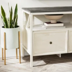 Farmhouse 3 Drawer Wood TV Stand For TVs Up To 65" - Saracina Home -Home Furniture Shop GUEST 31eff10a 5528 4bba 98ac 4d2069368764