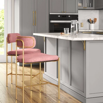 Orion Luxe Backed Counter Height Barstool With Brass Legs Blush Velvet - Threshold™ 3 Orion Luxe Backed Counter Height Barstool With Brass Legs Blush Velvet - Threshold™