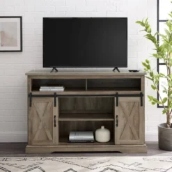 Transitional Sliding Barndoor Highboy TV Stand For TVs Up To 58" - Saracina Home 23 Transitional Sliding Barndoor Highboy TV Stand For TVs Up To 58" - Saracina Home -Home Furniture Shop GUEST 36bb9b85 ffb1 46e0 b0d8 822e73b5b63d