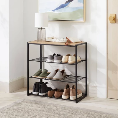4 Tier Shoe Rack Black Metal With Natural Wood - Brightroom™ 3 4 Tier Shoe Rack Black Metal With Natural Wood - Brightroom™