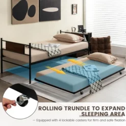 Costway Twin 2-In-1 Daybed Frame With Trundle Bed Set Steel Platform Sofa Bed Black 13 Costway Twin 2-In-1 Daybed Frame With Trundle Bed Set Steel Platform Sofa Bed Black -Home Furniture Shop GUEST 3c505ce9 6484 414c a870 00679bc93d3c