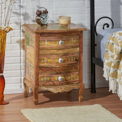 Ailey Handcrafted Boho Mango Wood 3 Drawer Nightstand Natural - Christopher Knight Home 3 Ailey Handcrafted Boho Mango Wood 3 Drawer Nightstand Natural - Christopher Knight Home