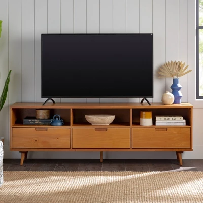 Cara 3 Drawer Mid-Century Modern 3 Drawer TV Stand For TVs Up To 80" - Saracina Home 12 Cara 3 Drawer Mid-Century Modern 3 Drawer TV Stand For TVs Up To 80" - Saracina Home - Image 10