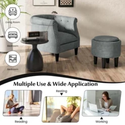 Costway Modern Accent Chair With Ottoman Armchair Barrel Sofa Chair With Footrest Grey 18 Costway Modern Accent Chair With Ottoman Armchair Barrel Sofa Chair With Footrest Grey -Home Furniture Shop GUEST 5e46b428 def6 4da3 8c44 9d0a97d19038
