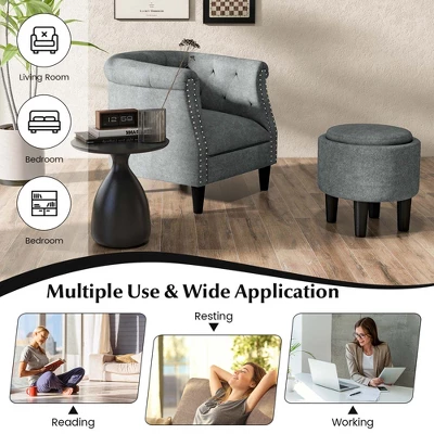 Costway Modern Accent Chair With Ottoman Armchair Barrel Sofa Chair With Footrest Grey 10 Costway Modern Accent Chair With Ottoman Armchair Barrel Sofa Chair With Footrest Grey - Image 8