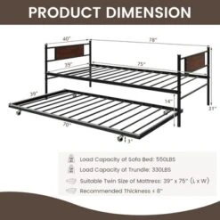 Costway Twin 2-In-1 Daybed Frame With Trundle Bed Set Steel Platform Sofa Bed Black 12 Costway Twin 2-In-1 Daybed Frame With Trundle Bed Set Steel Platform Sofa Bed Black -Home Furniture Shop GUEST 65439403 ce0a 428c 9625 5f5e23213a7b