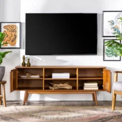 Solid Wood Mid-Century Modern TV Stand For TVs Up To 65" - Saracina Home -Home Furniture Shop GUEST 686002c1 8c90 4149 bce4 d40fc12f1038