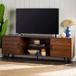 2 Door Mid-Century Modern Wood Storage TV Stand For TVs Up To 80" - Saracina Home -Home Furniture Shop GUEST 731fc50a 2639 4fe3 90be a972112a62a2