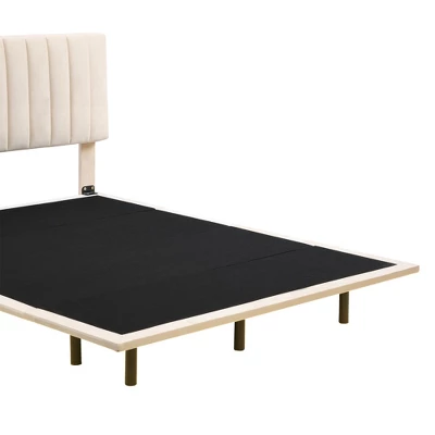 Queen Size Upholstered Floating Velvet Platform Bed With Sensor Light And Headboard-ModernLuxe 9 Queen Size Upholstered Floating Velvet Platform Bed With Sensor Light And Headboard-ModernLuxe - Image 8