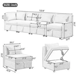 122.8" Minimalist Convertible Modular Sofa, Upholstered Sectional Sofa Couch With 5 Pillows-ModernLuxe -Home Furniture Shop GUEST 793e584d 807e 4842 8190 13b2a3034754