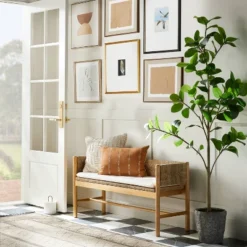 Elden Wood Bench With Woven Back And Loose Cushion Seat - Threshold™ Designed With Studio McGee