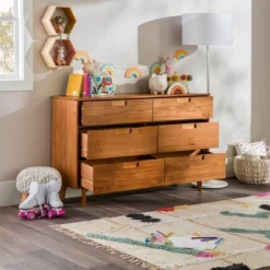 Mid-Century Modern Groove Wood 6 Drawer Dresser - Saracina Home -Home Furniture Shop GUEST 7faaf4e0 3bb4 4268 99ad 0f6342d872ce