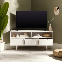 Cara Mid-Century Modern 3 Drawer Corner TV Stand For TVs Up To 58" - Saracina Home -Home Furniture Shop GUEST 99387a85 c456 4a52 b086 1c507b93c8b5