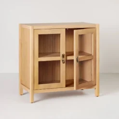 Grooved Wood With Glass 2-Door Cabinet - Natural - Hearth & Hand™ With Magnolia 10 Grooved Wood With Glass 2-Door Cabinet - Natural - Hearth & Hand™ With Magnolia -Home Furniture Shop GUEST 9aa7705a c66f 495b 80dd 55470dae1fa8