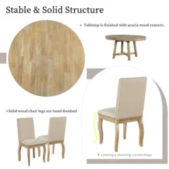 5 PCS Round Wood Extendable Dining Table Set With 4 Upholstered Dining Chairs-ModernLuxe -Home Furniture Shop GUEST 9ac19d65 3748 4874 9cdb f877628812e6