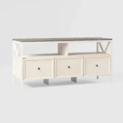 Farmhouse 3 Drawer Wood TV Stand For TVs Up To 65" - Saracina Home -Home Furniture Shop GUEST 9c05f01d 83d8 411e ae5d 3185861747c7