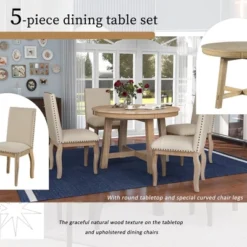 5 PCS Round Wood Extendable Dining Table Set With 4 Upholstered Dining Chairs-ModernLuxe -Home Furniture Shop GUEST a5510eb2 6547 4904 a54c 8bf06fd8ab57