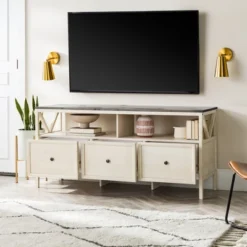 Farmhouse 3 Drawer Wood TV Stand For TVs Up To 65" - Saracina Home -Home Furniture Shop GUEST acf328b1 4981 4fb4 9c99 669678336b76