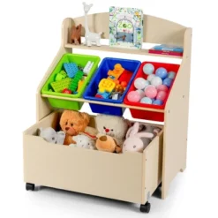 Costway Kids Wooden Toy Storage Unit Organizer W/Rolling Toy Box & Plastic Bins NaturalEspresso 23 Costway Kids Wooden Toy Storage Unit Organizer W/Rolling Toy Box & Plastic Bins NaturalEspresso -Home Furniture Shop GUEST b1538226 2c79 451e 9800 9bc4afb4832c