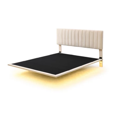 Queen Size Upholstered Floating Velvet Platform Bed With Sensor Light And Headboard-ModernLuxe 4 Queen Size Upholstered Floating Velvet Platform Bed With Sensor Light And Headboard-ModernLuxe - Image 3