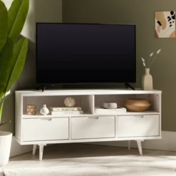 Cara Mid-Century Modern 3 Drawer Corner TV Stand For TVs Up To 58" - Saracina Home -Home Furniture Shop GUEST b1ff3a9a 60ef 41ec 9a6f f1ca309dd560