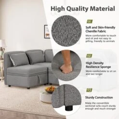 122.8" Minimalist Convertible Modular Sofa, Upholstered Sectional Sofa Couch With 5 Pillows-ModernLuxe -Home Furniture Shop GUEST b708a31d 70a5 40da 9681 548a896ef1af