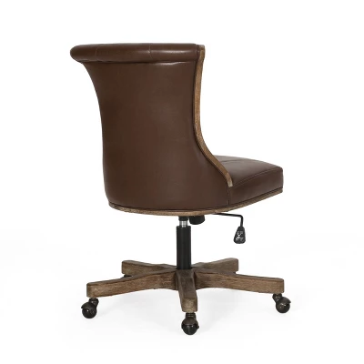 Coulee Contemporary Upholstered Roll Back Swivel Office Chair Dark Brown/Natural - Christopher Knight Home 5 Coulee Contemporary Upholstered Roll Back Swivel Office Chair Dark Brown/Natural - Christopher Knight Home - Image 3