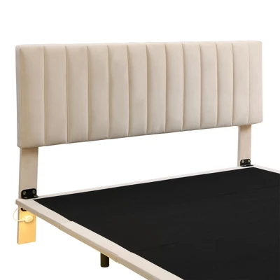 Queen Size Upholstered Floating Velvet Platform Bed With Sensor Light And Headboard-ModernLuxe 8 Queen Size Upholstered Floating Velvet Platform Bed With Sensor Light And Headboard-ModernLuxe - Image 7