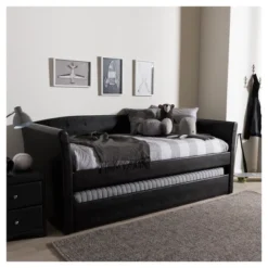 Twin Camino Modern And Contemporary Faux Leather Upholstered Daybed With Guest Trundle Bed - Baxton Studio 12 Twin Camino Modern And Contemporary Faux Leather Upholstered Daybed With Guest Trundle Bed - Baxton Studio -Home Furniture Shop GUEST eae772a6 ece0 47e0 ba27 42d46d1808ea