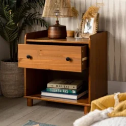 Set Of 2 Katie Transitional Tray Top 1 Drawer Solid Wood Nightstands Caramel - Saracina Home -Home Furniture Shop GUEST eb23e422 fbb6 4cbe 9d79 eccf62732510