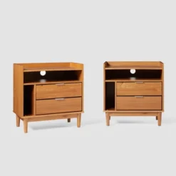2pk Mid-Century Modern Solid Wood 2 Drawer Storage Nightstands - Saracina Home -Home Furniture Shop GUEST f532e41d ed41 4d3a b78d 89ad584048a2