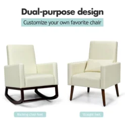 Tangkula 2-in-1 Upholstered Rocking Chair With Wood Leg & Pillow Relax Sofa Chair Light Grey/Beige/Dark Gray -Home Furniture Shop GUEST fb3113fc 95e1 49e1 b4da d0d1b94e6231