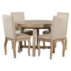 5 PCS Round Wood Extendable Dining Table Set With 4 Upholstered Dining Chairs-ModernLuxe -Home Furniture Shop GUEST fbbff2cd 1c63 4fc1 baba 030f081038fe