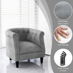 Costway Modern Accent Chair With Ottoman Armchair Barrel Sofa Chair With Footrest Grey 16 Costway Modern Accent Chair With Ottoman Armchair Barrel Sofa Chair With Footrest Grey -Home Furniture Shop GUEST fe363bf6 0f13 4b84 809e 32e0eedb3386